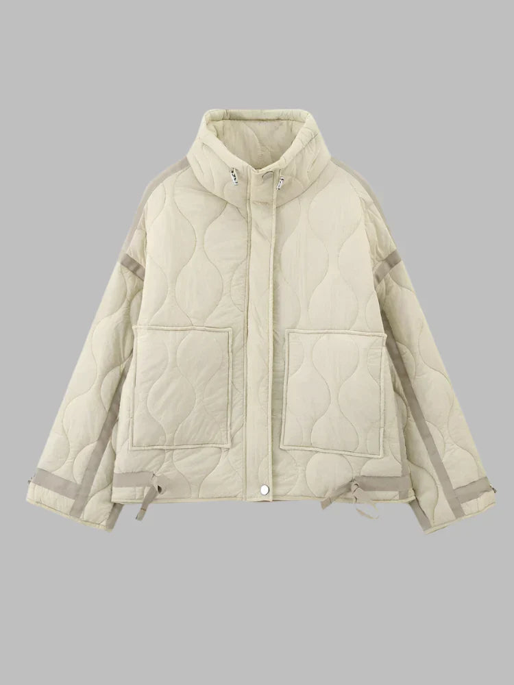 Giacca Trapuntata – Collo Alto e Tasche a Toppa – Stile Invernale Accogliente