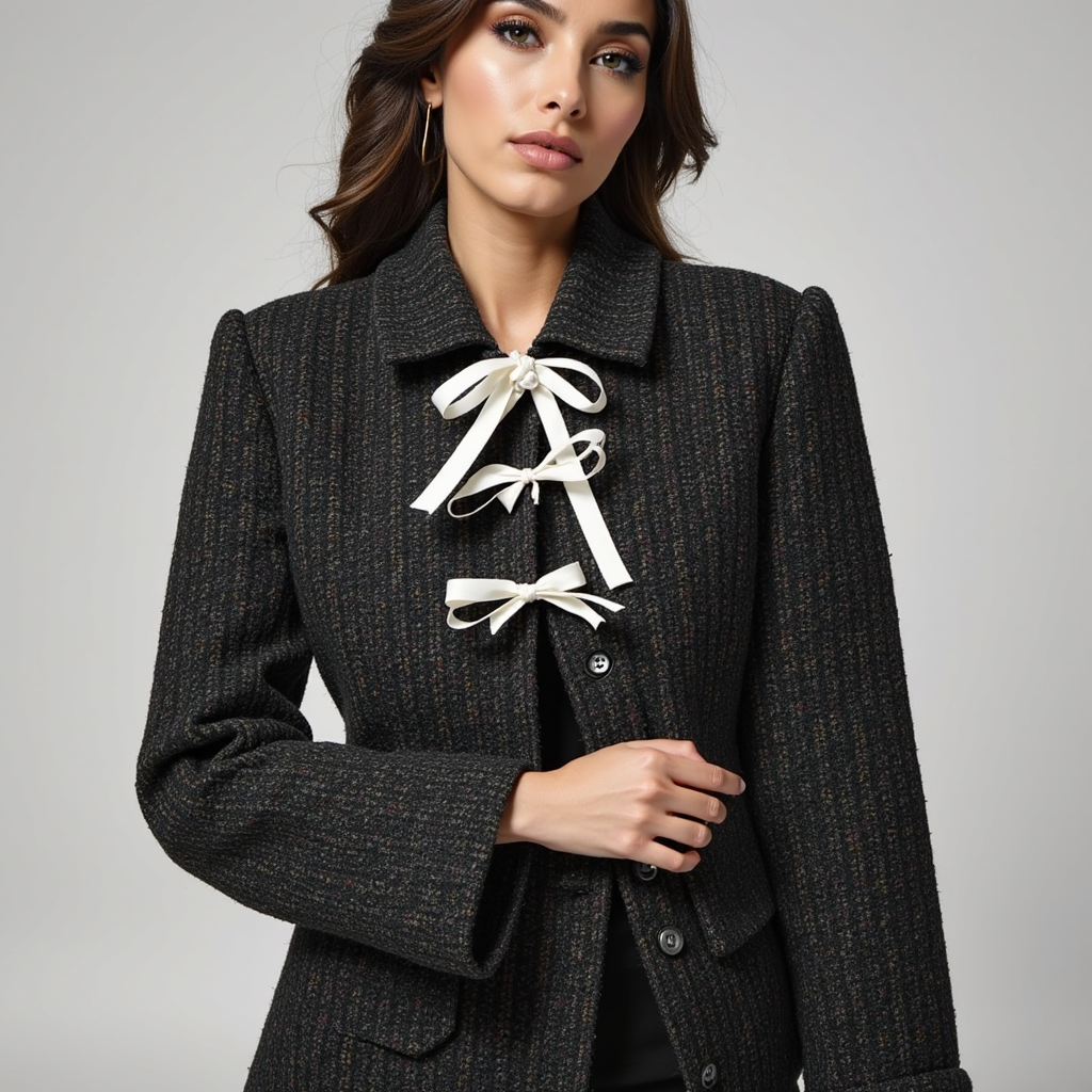 Giacca in Tweed con Fiocchi Frontali – Stile Cropped Chic