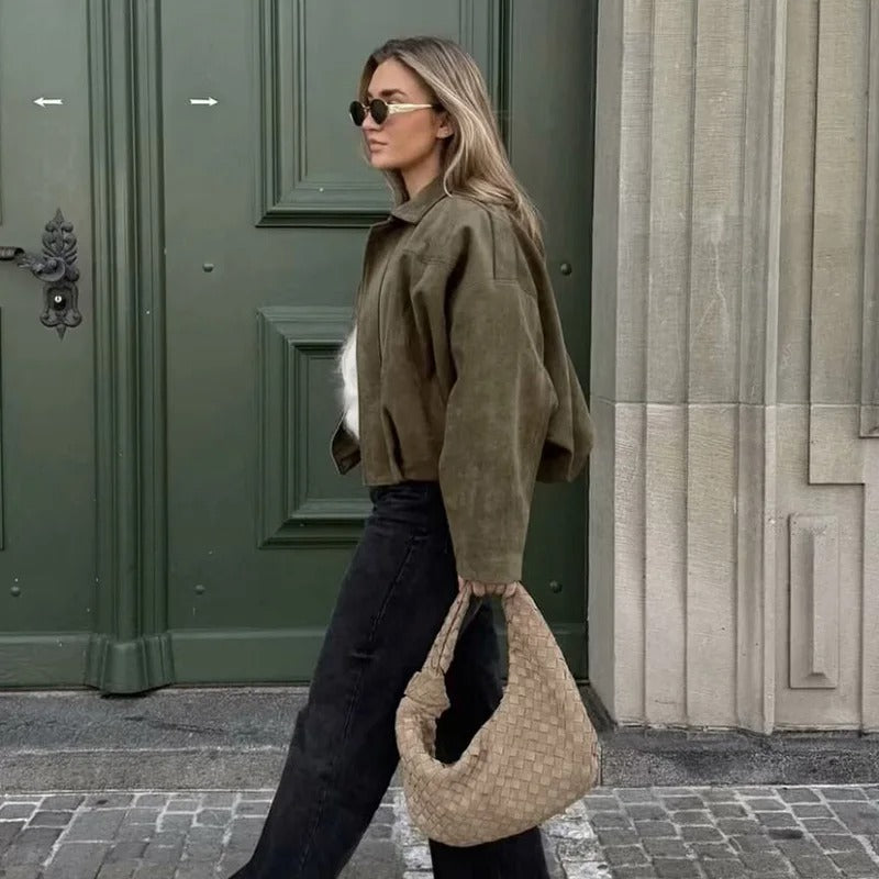 Giacca Cropped – Effetto Scamosciato – Stile Street Casual