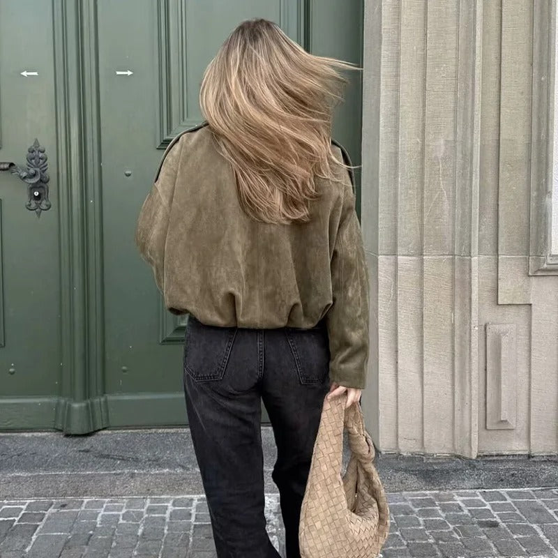 Giacca Cropped – Effetto Scamosciato – Stile Street Casual