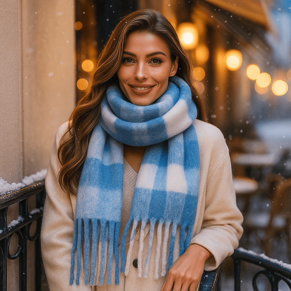 Sciarpa a quadri carmine - Elegante - Morbida - Calda